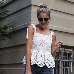 J.Crew Eyelet peplum top with tie shoulders size 6